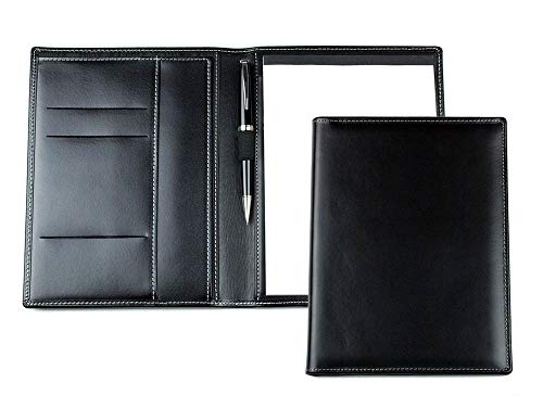 DELMON VARONE - Personalisierbare Schreibmappe DIN A5 aus Cambridge Top Grain Leder schwarz, Organizer Konferenzmappe mit Notizblock, Stiftschlaufe & Einsteckfächer, Elegante Business Orgamappe von DELMON VARONE - FINE LEATHERGOODS MADE IN GERMANY