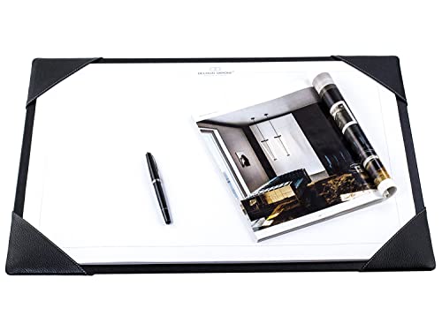 DELMON VARONE - Personalisierbare Schreibtischunterlage mit 4 Ecken aus Leder schwarz & DIN A2 Abreiß-Schreibblock - Rutschfeste Schreibunterlage inkl. Notizblock - Schreibtisch-Unterlage 65 x 45 cm von DELMON VARONE - FINE LEATHERGOODS MADE IN GERMANY