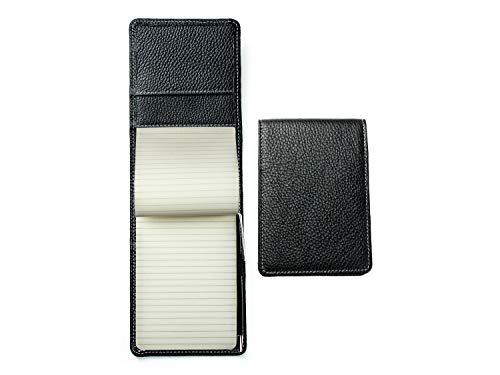 DELMON VARONE - Personalisierbares Notizblock Etui DIN A6 aus Premium Leder Soft Grain schwarz, Reporterblock im Hardcover Ledereinband mit Stiftschlaufe, Einschubfach und blanko Block liniert von DELMON VARONE - FINE LEATHERGOODS MADE IN GERMANY