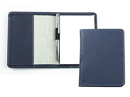 DELMON VARONE - Personalisierbares Notizblock Etui DIN A7 aus „EcoAppleLeather“ Blau, Recycled Öko Apfel Leder Memoblock mit Mini Kugelschreiber, Stiftschlaufe, Einschubfach und Notizblöcke nachhaltig von DELMON VARONE - FINE LEATHERGOODS MADE IN GERMANY