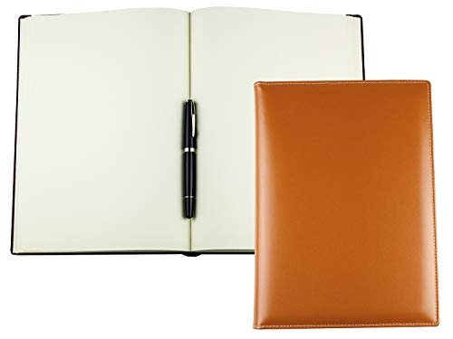 DELMON VARONE - Personalisierbares Notizbuch DIN A4 gebunden Premium Cambridge Leder Braun - Blanko Skizzen Buch ohne Linien im Hardcover Ledereinband - auch als Tagebuch, Reisebuch & Skizzenbuch von DELMON VARONE - FINE LEATHERGOODS MADE IN GERMANY