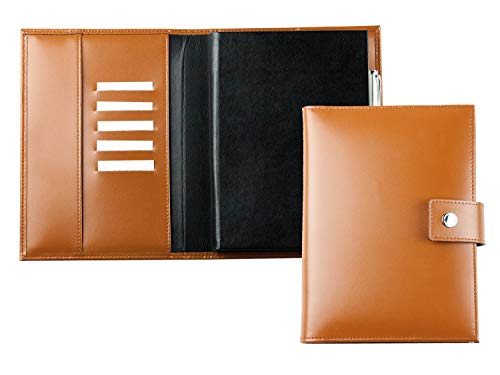 DELMON VARONE - Personalisierbares Notizbuch DIN A5 (auswechselbar) mit Verschlusslasche, Kartenfächer & Stiftschlaufe aus Cambridge Top Grain Leder Braun - Blanko Buch unliniert im Hardcover-Einband von DELMON VARONE - FINE LEATHERGOODS MADE IN GERMANY