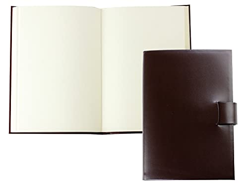 DELMON VARONE - Personalisierbares Notizbuch DIN A5 gebunden in Premium Cambridge Top Grain Leder (Rindspaltleder) braun, Blanko Buch unliniert im Softcover Ledereinband mit Verschlusslasche von DELMON VARONE - FINE LEATHERGOODS MADE IN GERMANY