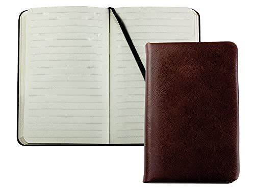 DELMON VARONE - Personalisierbares Taschen Notizbuch DIN A6 schmal, gebunden in Premium Vintage Leder braun - Blanko Buch liniert im Hardcover Ledereinband mit Fadenheftung und Merkband von DELMON VARONE - FINE LEATHERGOODS MADE IN GERMANY