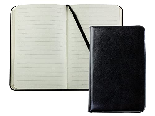 DELMON VARONE - Personalisierbares Taschen Notizbuch DIN A6 schmal, gebunden in Premium Vintage Leder schwarz - Blanko Buch liniert im Hardcover Ledereinband mit Fadenheftung und Merkband von DELMON VARONE - FINE LEATHERGOODS MADE IN GERMANY