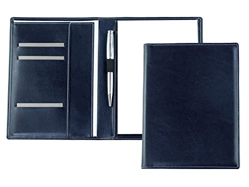 DELMON VARONE - Premium Schreibmappe inkl. Notizblock DIN A5 (50 Blatt) aus veganem Eco Kunstleder Blau - Organizer Konferenzmappe mit Stifthalter & Einsteckfach - Business Besprechungsmappe von DELMON VARONE - FINE LEATHERGOODS MADE IN GERMANY