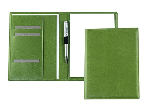 DELMON VARONE - Premium Schreibmappe inkl. Notizblock DIN A5 (50 Blatt) aus veganem Eco Kunstleder Grün - Organizer Konferenzmappe mit Stifthalter & Einsteckfach - Business Organisationsmappe von DELMON VARONE - FINE LEATHERGOODS MADE IN GERMANY