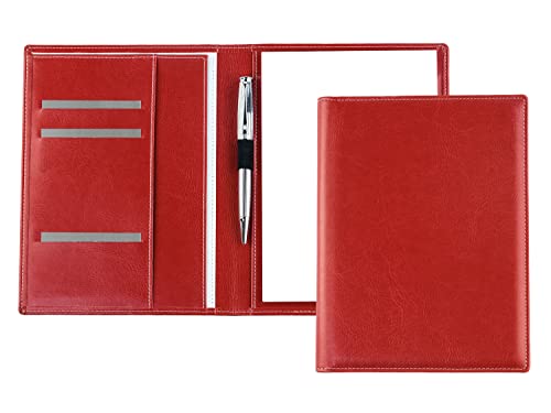 DELMON VARONE - Premium Schreibmappe inkl. Notizblock DIN A5 (50 Blatt) aus veganem Eco Kunstleder Rot - Organizer Konferenzmappe mit Stifthalter & Einsteckfach - Business Organisationsmappe von DELMON VARONE - FINE LEATHERGOODS MADE IN GERMANY