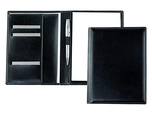 DELMON VARONE - Premium Schreibmappe inkl. Notizblock DIN A5 (50 Blatt) aus veganem Eco Kunstleder Schwarz - Organizer Konferenzmappe mit Stifthalter & Einsteckfach - Business Dokumenten-Mappe von DELMON VARONE - FINE LEATHERGOODS MADE IN GERMANY