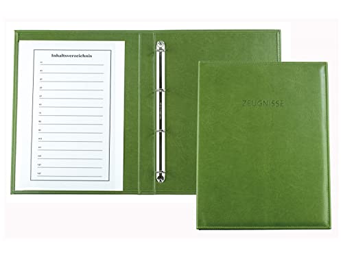DELMON VARONE - Premium Zeugnismappe DIN A4 aus veganem Eco Kunstleder Grün - handgefertigte Dokumenten-Mappe für Urkunden, Akten & Zeugnis - Ringbuch-Ordner für Dokumente & Unterlagen DELMON VARONE - Premium Zeugnismappe DIN A4 aus veganem Eco Kunstleder Grün - handgefertigte Dokumenten-Mappe für Urkunden, Akten & Zeugnis - Ringbuch-Ordner für Dokumente & Unterlagen von DELMON VARONE - FINE LEATHERGOODS MADE IN GERMANY
