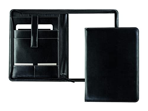 DELMON VARONE - Tablet Schreibmappe mit Reißverschluss inkl. Notizblock DIN A4 aus veganem Eco Kunstleder Schwarz - Organizer Konferenzmappe mit Stifthalter & Einsteckfach - Dokumenten-Mappe von DELMON VARONE - FINE LEATHERGOODS MADE IN GERMANY