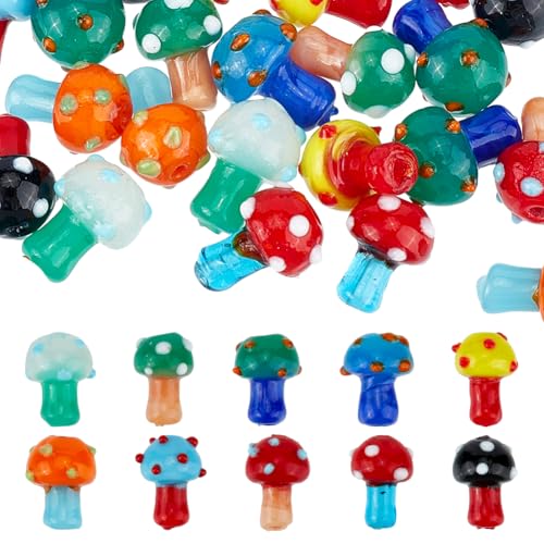 DELORIGIN 10 Farbe 60 Stück Pilz Glasperlen. Spacer Lose Perle Lampwork Perle Charm Kleine Perlen Für Schmuckherstellung Halskette Schlüsselanhänger DIY Basteln von DELORIGIN