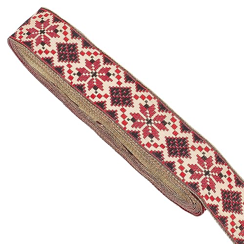 DELORIGIN 10 Yard Jacquardband Im Ethno Stil, 1 1/8 inch(28 mm) Floraler Stoffbesatz, Besticktes Gewebtes Spitzenband Zum Nähen von Kleidung Taschen Urlaub Party Dekoration von DELORIGIN