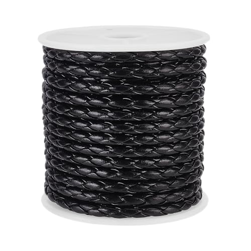 DELORIGIN 10 m Schwarze Geflochtene Kordel 4mm Rund Gefaltet Bolo Krawatte Geflochtenes Kunstleder Perlenschnur Seil Zum Selbermachen Basteln Armbänder Halsketten Schmuck von DELORIGIN