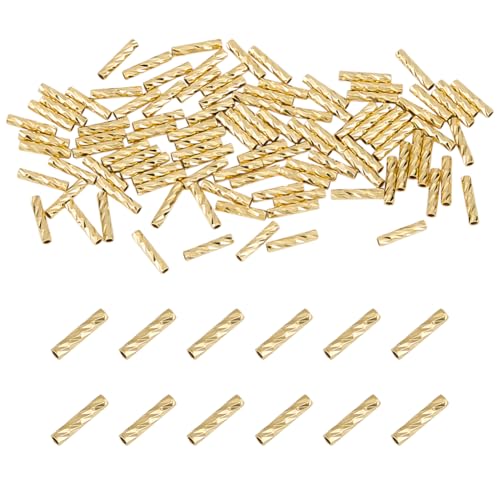 DELORIGIN 100 Stück 14 Karat vergoldete gefüllte Röhrenperlen, kleine Perlen, 7 × 1,5 mm lange Röhre, Samen-Charm, Gold, lose Abstandshalter-Perlen für Schmuckherstellung, DIY, Ohrringe, Armbänder von DELORIGIN