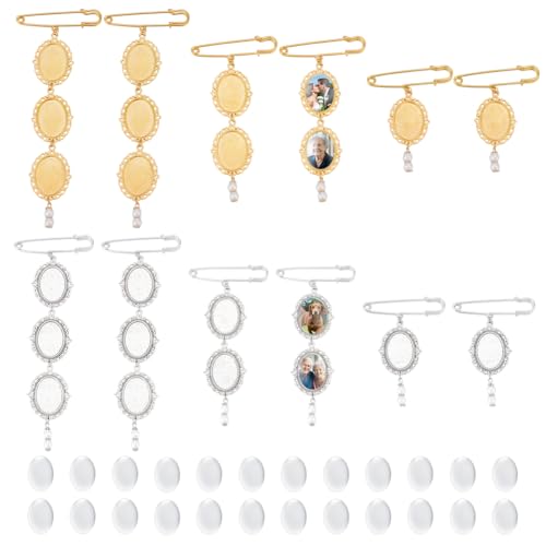 DELORIGIN 12 Set Hochzeitsstrauß Foto Charm Gedenkfoto Charms Gold Silber Erinnerungsanhänger Brosche Pins Spitzen Doppel Bilderrahmen Für Hochzeitsparty Braut Bräutigam von DELORIGIN