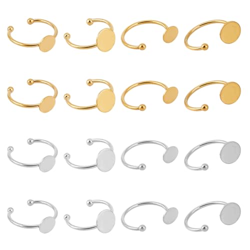 DELORIGIN 16 Stück Blanko-Ringe, verstellbare Pad-Ring-Basis, 2 Farben, Edelstahl, DIY-Fingerringe, Basis-Tabletts, Cabochon-Lünette, blanko Tablett für DIY-Schmuckherstellung, Handwerk (Silber, Gold) DELORIGIN 16 Stück Blanko-Ringe, verstellbare Pad-Ring-Basis, 2 Farben, Edelstahl, DIY-Fingerringe, Basis-Tabletts, Cabochon-Lünette, blanko Tablett für DIY-Schmuckherstellung, Handwerk (Silber, Gold) von DELORIGIN