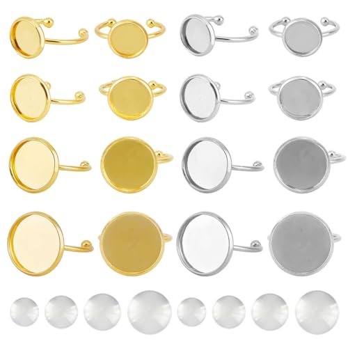 DELORIGIN 16 Stück DIY Set Zur Herstellung von Rohlingen Für Kuppelringe 2 Farbige Edelstahl Ring Sets Rohlinge Basisschalen Mit Klaren Glas Cabochons Zur Schmuckherstellung DELORIGIN 16 Stück DIY Set Zur Herstellung von Rohlingen Für Kuppelringe 2 Farbige Edelstahl Ring Sets Rohlinge Basisschalen Mit Klaren Glas Cabochons Zur Schmuckherstellung von DELORIGIN