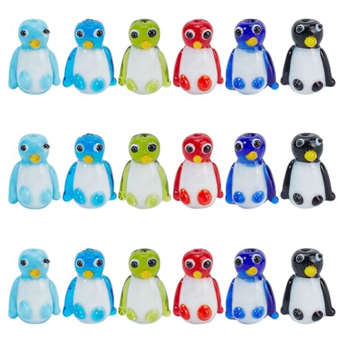 DELORIGIN 18 Stück Pinguin Lampwork Perlen 6 Farben Schmuckherstellung 22mm Lose Runde Abstandsperlen Aus Glas Für DIY Halsketten Armbänder Ringe Ohrringe Bastelzubehör von DELORIGIN