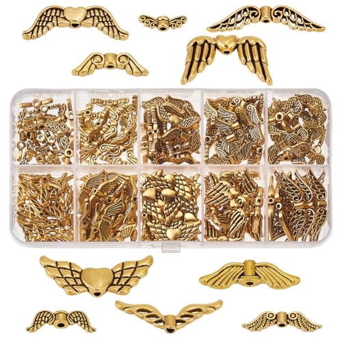 DELORIGIN 190 Stück Engelsflügel-Perlen, 10 Stile, tibetische Legierung, Feenflügel-Anhänger, Antik-Gold, lose handgefertigte Perlen für DIY-Armbänder, Halsketten, Ohrringe, Schmuckherstellung DELORIGIN 190 Stück Engelsflügel-Perlen, 10 Stile, tibetische Legierung, Feenflügel-Anhänger, Antik-Gold, lose handgefertigte Perlen für DIY-Armbänder, Halsketten, Ohrringe, Schmuckherstellung von DELORIGIN