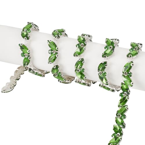 DELORIGIN 2,7 m lange Strass-Kette, glitzernde Strass-Kette für Kleidung, Applikation, Band zum Nähen, DIY, Schmuck, Hochzeit, Party, Armbänder, Handwerk, Brautsträuße, Verzierung (grün) von DELORIGIN