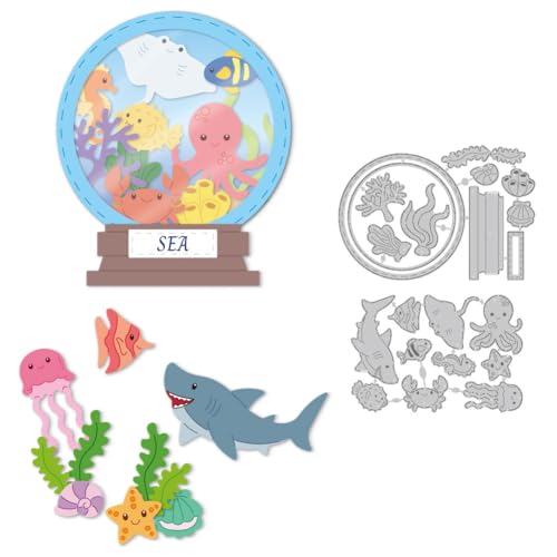 DELORIGIN 2 Stile Meereskristallkugel Stanzformen Kartengestaltung Meerestiere Prägeschablonen Stanzschablonen Neuheiten 2025 Für Scrapbooking Für DIY Papierbastelalben Geschenke Crafters Companion von DELORIGIN