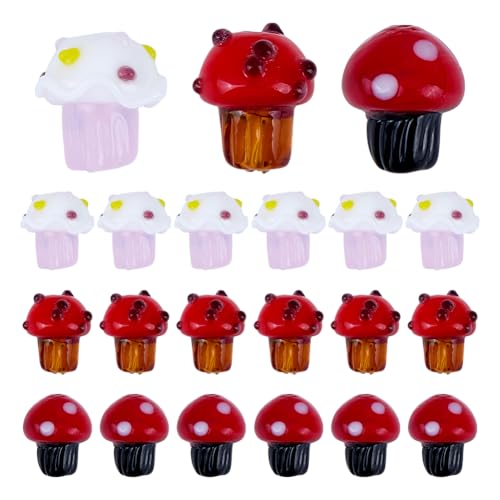 DELORIGIN 24 Stück Holprige Pilz Lampwork Perlen 3 Farben Cartoon Perlen Zur Schmuckherstellung 15mm Lose Abstandsperlen Aus Glas Für DIY Halsketten Armbänder Bastelzubehör von DELORIGIN
