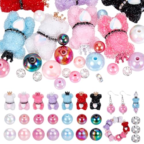 DELORIGIN 28 x Strass-Bär-Fokal-Perlen für Stifte, Acryl-Glitzer-Perlen, Strass-Abstandshalter für Perlenstifte, Schlüsselanhänger, Bastelarbeiten, Armbänder, Halsketten, Ohrringe, Schmuckherstellung von DELORIGIN