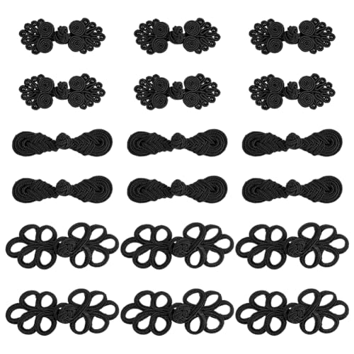 DELORIGIN 30 Paar Verschlussknöpfe, schwarz, 3 Größen, Knoten, Froschknöpfe, handgefertigt, Nähverschlüsse, chinesischer Verschlussknopf, Cheongsam-Frosch-Knopf für Kleidung, Kleid, Umhang, Mäntel DELORIGIN 30 Paar Verschlussknöpfe, schwarz, 3 Größen, Knoten, Froschknöpfe, handgefertigt, Nähverschlüsse, chinesischer Verschlussknopf, Cheongsam-Frosch-Knopf für Kleidung, Kleid, Umhang, Mäntel von DELORIGIN