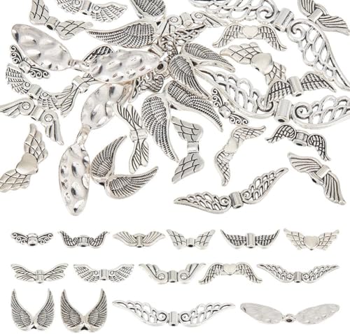DELORIGIN 30 Stück Tibetische Flügelperlen 15 Stile Engelsflügel Perle Aus Metall Feenflügel Anhänger Silberne Schmuck Selber Machen Set Zur Schmuckherstellung Schlüsselanhänger 1~2mm Loch DELORIGIN 30 Stück Tibetische Flügelperlen 15 Stile Engelsflügel Perle Aus Metall Feenflügel Anhänger Silberne Schmuck Selber Machen Set Zur Schmuckherstellung Schlüsselanhänger 1~2mm Loch von DELORIGIN