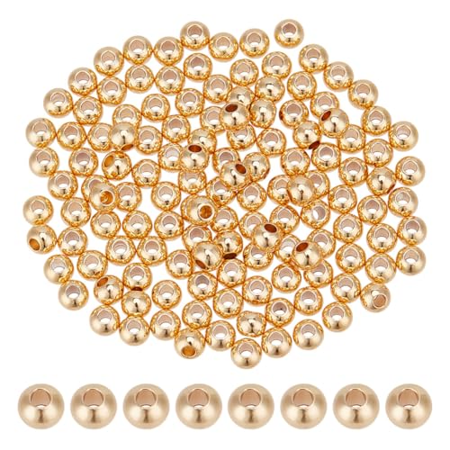 DELORIGIN 300 Stück 14K Vergoldete Runde Perlen 4MM Glatte Messing Lose Perlen Nahtlose Bulk Spacer Perlen Zur Schmuckherstellung Stapelbare Armband Halskette DIY Basteln DELORIGIN 300 Stück 14K Vergoldete Runde Perlen 4MM Glatte Messing Lose Perlen Nahtlose Bulk Spacer Perlen Zur Schmuckherstellung Stapelbare Armband Halskette DIY Basteln von DELORIGIN