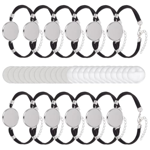 DELORIGIN 36 Stück Armband-Lünetten-Einstellungen, Sublimationsdruck, rund, blanko, Bodenablagen, Armreif, verstellbare Lünette mit Glas-Cabochons und Aluminiumblechen für DIY-Schmuck DELORIGIN 36 Stück Armband-Lünetten-Einstellungen, Sublimationsdruck, rund, blanko, Bodenablagen, Armreif, verstellbare Lünette mit Glas-Cabochons und Aluminiumblechen für DIY-Schmuck von DELORIGIN