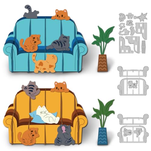 DELORIGIN 3D-Stanzform für Sofa, Katze, grüne Pflanze, Kartenherstellung, Karbonstahl, Stanzformen für Karten, Scrapbooking, Prägeschablone für Grußkarten, Bastelpapier, Album, Einladungsdekoration DELORIGIN 3D-Stanzform für Sofa, Katze, grüne Pflanze, Kartenherstellung, Karbonstahl, Stanzformen für Karten, Scrapbooking, Prägeschablone für Grußkarten, Bastelpapier, Album, Einladungsdekoration von DELORIGIN