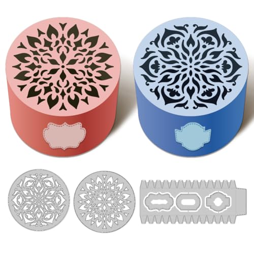 DELORIGIN 3D Stanzformen „Mandala“ Für Runde Boxen Rahmen Aus Kohlenstoffstahl Stanzschablonen Randschablonen Scrapbooking Prägevorlage Für DIY Bastelarbeiten Geschenkboxen Kartenherstellung von DELORIGIN