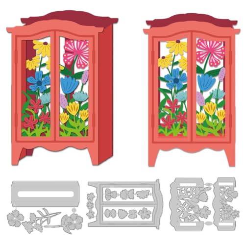 DELORIGIN 3D Stanzformen Für Fensterkästen Mit Wildblumen Rahmen Aus Kohlenstoffstahl Stanzschablonen Randschablonen Scrapbooking Prägevorlage Für DIY Bastelarbeiten Geschenkboxen Kartenherstellung von DELORIGIN