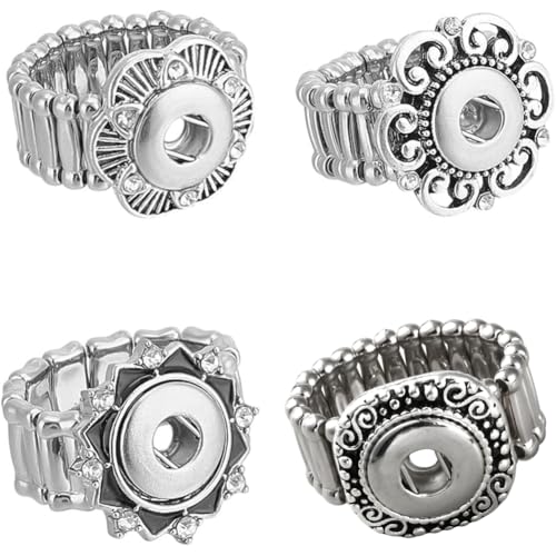 DELORIGIN 4 Stück 12mm Druckknöpfe Ringe Schmuck Verstellbare Druckknöpfe Charms Austauschbare Druckknöpfe Aus Legierung DIY Ringe Für Frauen Fingerring Schmuckherstellung Zubehör von DELORIGIN
