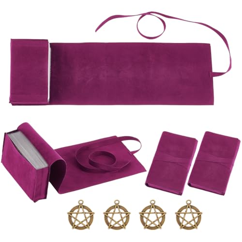 DELORIGIN 4 Tarotbeutel Aus Samt Mit 4 Anhängern Aus Tibetischem Legierungsstil. Wickeltaschen Für Tarot Runenwürfel Stoffhalter Zur Aufbewahrung von Tarot Karten Für Tarot Orakeldecks (Lila) von DELORIGIN