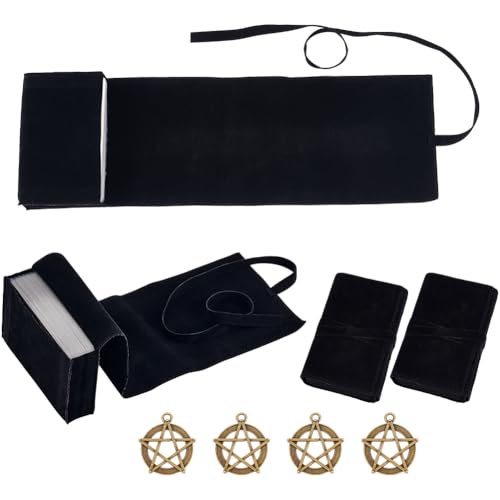 DELORIGIN 4 Tarotbeutel Aus Samt Mit 4 Anhängern Aus Tibetischem Legierungsstil. Wickeltaschen Für Tarot Runenwürfel Stoffhalter Zur Aufbewahrung von Tarot Karten Für Tarot Orakeldecks (Schwarz) von DELORIGIN