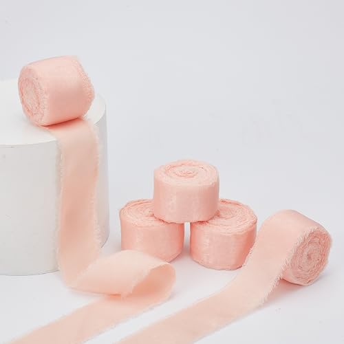 DELORIGIN 5 Rolle Ausgefranstes Satinband 25mmx5m Chiffonband Ausgefranstes Rosa Band Ausgefranster Fransenstoff Seidenband Satinband Zum Verpacken von Geschenken Brautsträußen Schleifenherstellung DELORIGIN 5 Rolle Ausgefranstes Satinband 25mmx5m Chiffonband Ausgefranstes Rosa Band Ausgefranster Fransenstoff Seidenband Satinband Zum Verpacken von Geschenken Brautsträußen Schleifenherstellung von DELORIGIN