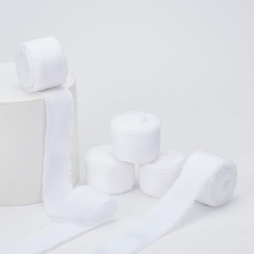 DELORIGIN 5 Rolle Weiß Ausgefranstes Satinband 25mmx5m Chiffonband Ausgefranstes Hallowee Band Ausgefranster Fransenstoff Seidenband Satinband Zum Verpacken von Geschenken Brautsträußen DELORIGIN 5 Rolle Weiß Ausgefranstes Satinband 25mmx5m Chiffonband Ausgefranstes Hallowee Band Ausgefranster Fransenstoff Seidenband Satinband Zum Verpacken von Geschenken Brautsträußen von DELORIGIN
