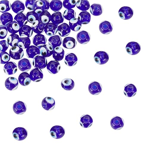 DELORIGIN 50 Stück 8 mm Runde Glas Perlen - Böse Augen Charms - Blau - Schmuckperlen für die Herstellung von Schmuck, Ohrringen, Armbändern und Halsketten DELORIGIN 50 Stück 8 mm Runde Glas Perlen - Böse Augen Charms - Blau - Schmuckperlen für die Herstellung von Schmuck, Ohrringen, Armbändern und Halsketten von DELORIGIN