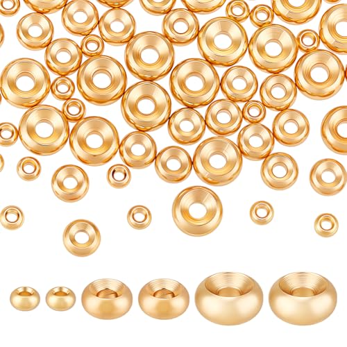DELORIGIN 60 Stück 14 Karat vergoldete flache runde Abstandshalter-Perlen in 3 Größen Messing Kreisscheibe Dichtung lose Perlen Set 4/6/8 mm kleine handgefertigte Perlen für DIY Armband Halskette von DELORIGIN