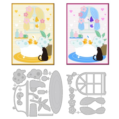 DELORIGIN Badezimmer Stanzformen Badewannen Katzen Kartenherstellung Stanzschablone Scrapbooking Prägevorlage Für Grußkarten Bastelalben Einladungen Umschläge von DELORIGIN