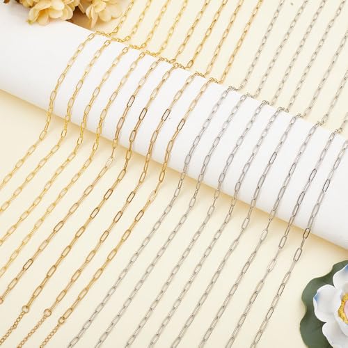 DELORIGIN Büroklammer-Ketten, 4 Stile, 304 Edelstahl, Büroklammer-Halsketten, Charm, verstellbare Gliederketten, Schmuck, Bastelzubehör für Damen, Armband, Halskette, 16 Stück DELORIGIN Büroklammer-Ketten, 4 Stile, 304 Edelstahl, Büroklammer-Halsketten, Charm, verstellbare Gliederketten, Schmuck, Bastelzubehör für Damen, Armband, Halskette, 16 Stück von DELORIGIN