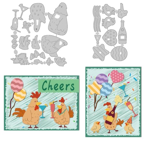 DELORIGIN Chicken Cheers Dies Celebrate Cut Metallprägeschablonen Vorlage Stanzformen Rahmen Stanzschablonen Neuheiten Für Ostern Kartengestaltung Dekor DIY Scrapbooking Fotoalbum Basteln von DELORIGIN