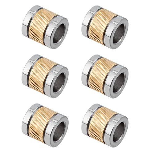 DELORIGIN Edelstahl-Säulen-Perlen mit Köpermuster, 6 mm, europäische Edelstahl-Abstandshalter, große Löcher, Perlen für Bastelarbeiten, Armbänder, Halsketten, Schmuckherstellung, goldfarben, 6 Stück DELORIGIN Edelstahl-Säulen-Perlen mit Köpermuster, 6 mm, europäische Edelstahl-Abstandshalter, große Löcher, Perlen für Bastelarbeiten, Armbänder, Halsketten, Schmuckherstellung, goldfarben, 6 Stück von DELORIGIN