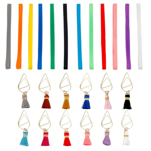 DELORIGIN Elastische Lesezeichen, verstellbare Planer, elastische Bänder, Silikonbänder, Lesezeichen mit Quasten-Anhänger, mehrfarbiger Buchriemen mit Büroklammern, für Büro, Schule, Leser, Geschenk von DELORIGIN