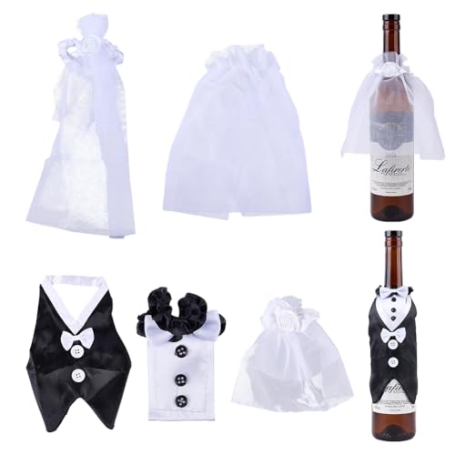 DELORIGIN Gläserdekorationen Braut Bräutigam Tassenhüllen Für Hochzeitskleider Wein Champagnerglas Weinflaschenhüllen Hochzeitsanzug Tassenhalter Für Sektgläser Hochzeit Party Verlobung Deko von DELORIGIN