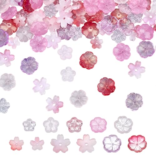 DELORIGIN Glasblumen-Perlen, transparent, Kirschblüten, lose Abstandshalter, 11 Stile, niedliche Blumen-Charms für selbstgemachte Schmuckherstellung, Armbänder, Halsketten, Ohrringe DELORIGIN Glasblumen-Perlen, transparent, Kirschblüten, lose Abstandshalter, 11 Stile, niedliche Blumen-Charms für selbstgemachte Schmuckherstellung, Armbänder, Halsketten, Ohrringe von DELORIGIN