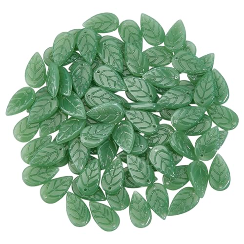 DELORIGIN Glasperlen mit grünen Blättern, durchscheinend, Glasperlen, Glasperlen, Abstandshalter, Jadegrün, für Schmuckherstellung, Armbänder, Halsketten, Bastelzubehör, 120 Stück von DELORIGIN